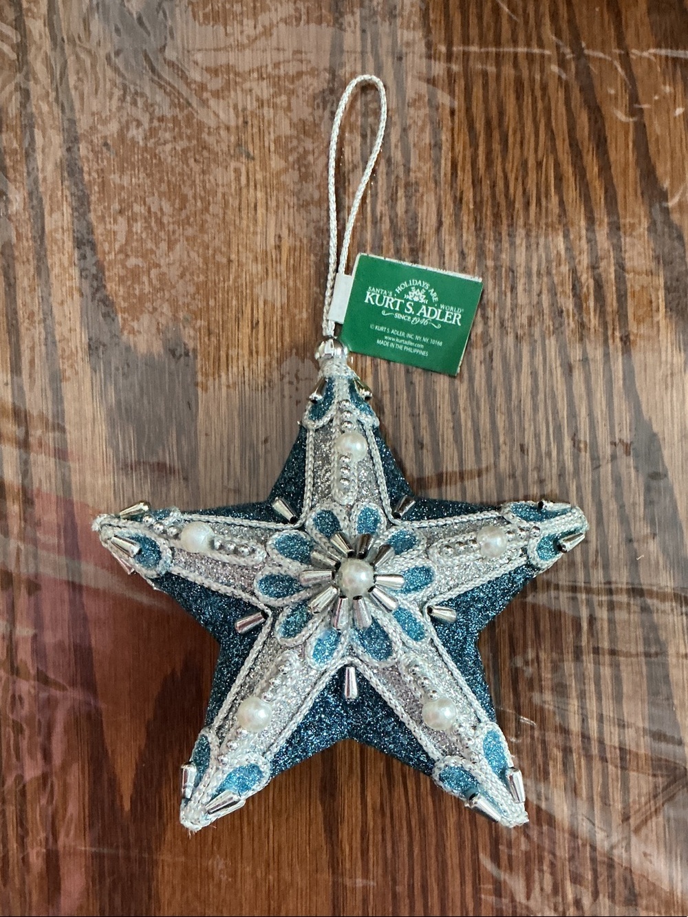 Blue and Silver Glitter Star Holiday Ornament